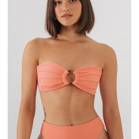 Montce Tori Ties Bandeau Bikini Top in Coral - Picture 2 of 5